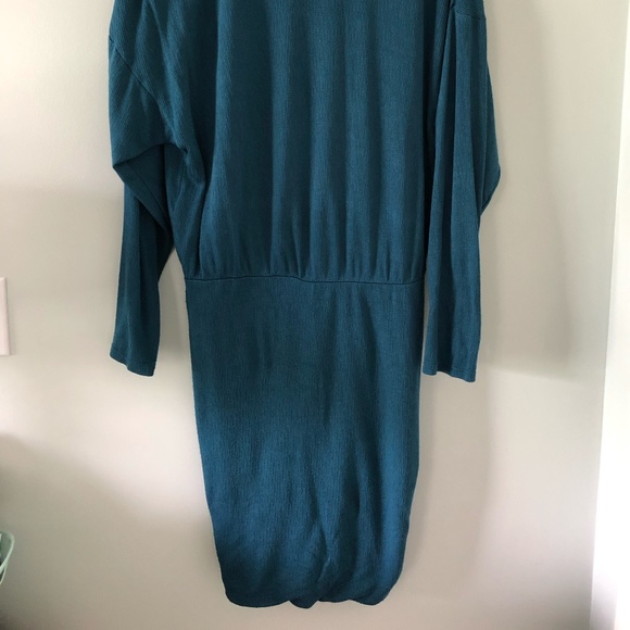 Free People Teal Turtleneck Long Sleeve Rouched Dress Size S - Picture 9 of 11